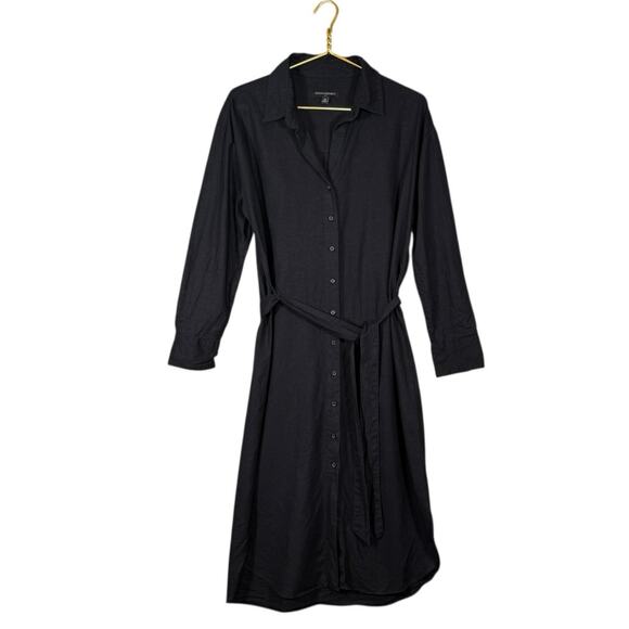 Banana Republic Linen Belted Shirt Dress Black Button Front Midi Long Sleeve | M - Picture 9 of 10